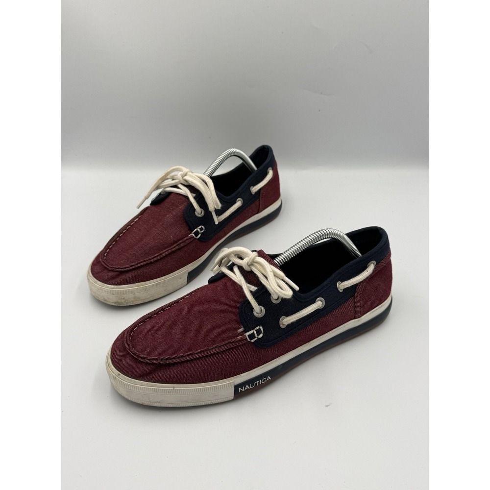 Nautica Spinnaker Casual 2-Eye Boat Sneakers Shoes Mens 9.5 Maroon Blue Lace Up